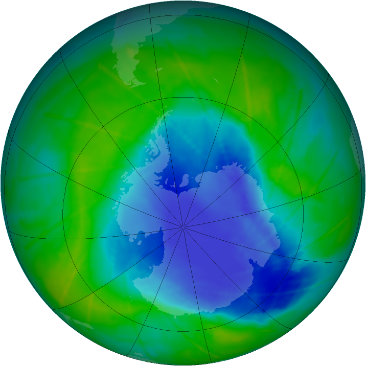 Antarctic ozone map for 07 December 2010